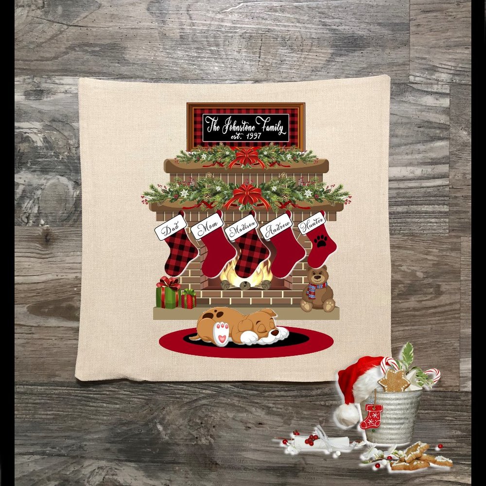 Custom Personalized Fireplace Christmas Pillow